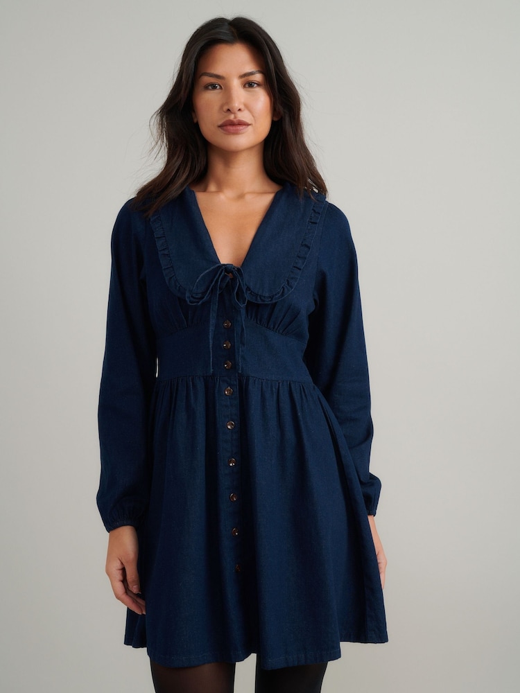 Nobodys Child Blue Dark Wash Denim Ottilie Mini Dress - Image 1 of 4
