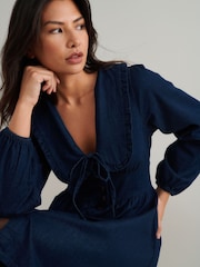 Nobodys Child Blue Dark Wash Denim Ottilie Mini Dress - Image 4 of 4