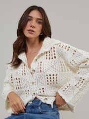 Nobodys Child Cream Pointelle Stitch V Neck Cardigan - Image 1 of 4