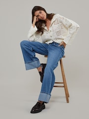 Nobodys Child Cream Pointelle Stitch V Neck Cardigan - Image 2 of 4