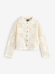 Nobodys Child Cream Pointelle Stitch V Neck Cardigan - Image 4 of 4