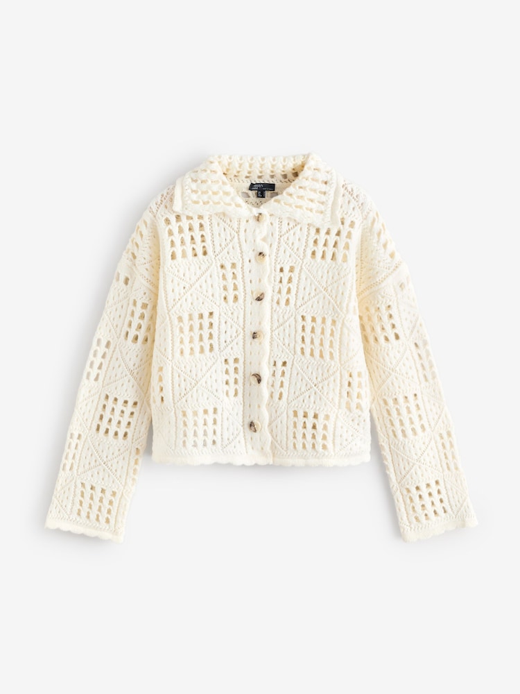 Nobodys Child Cream Pointelle Stitch V Neck Cardigan - Image 4 of 4