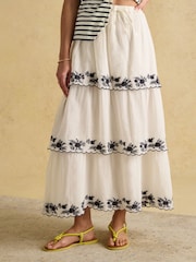 Joules Tiered Cream Midi Skirt - Image 1 of 9
