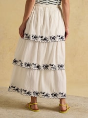 Joules Tiered Cream Midi Skirt - Image 2 of 9