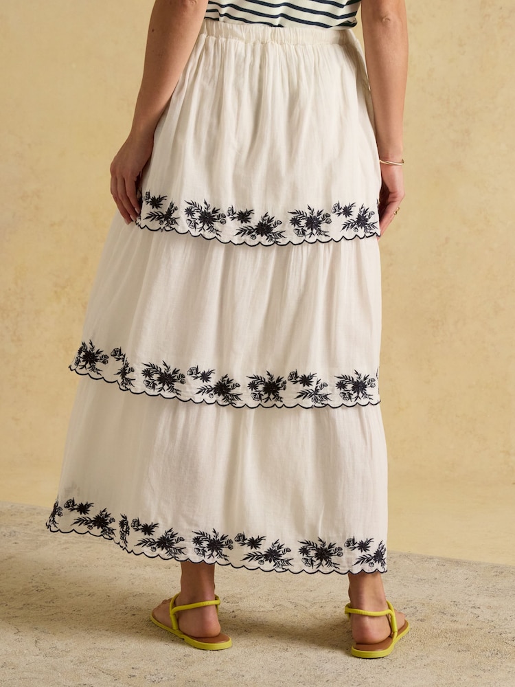 Joules Tiered Cream Midi Skirt - Image 2 of 9