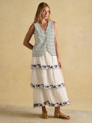 Joules Tiered Cream Midi Skirt - Image 4 of 9