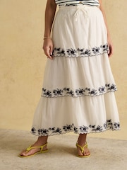 Joules Tiered Cream Midi Skirt - Image 6 of 9