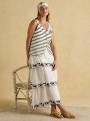 Joules Tiered Cream Midi Skirt - Image 8 of 9
