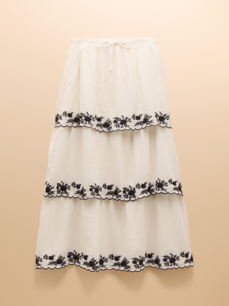 Joules Tiered Cream Midi Skirt - Image 9 of 9
