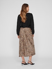 VILA Brown Satin Leopard Print Midi Skirt - Image 2 of 4