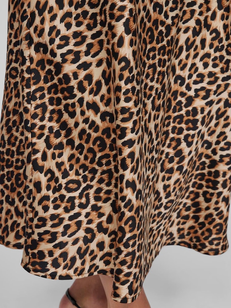 VILA Brown Satin Leopard Print Midi Skirt - Image 4 of 4