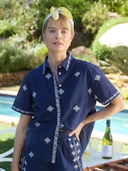 Joules Emilie Navy Embroidered Shirt - Image 1 of 9