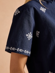 Joules Emilie Navy Embroidered Shirt - Image 7 of 9