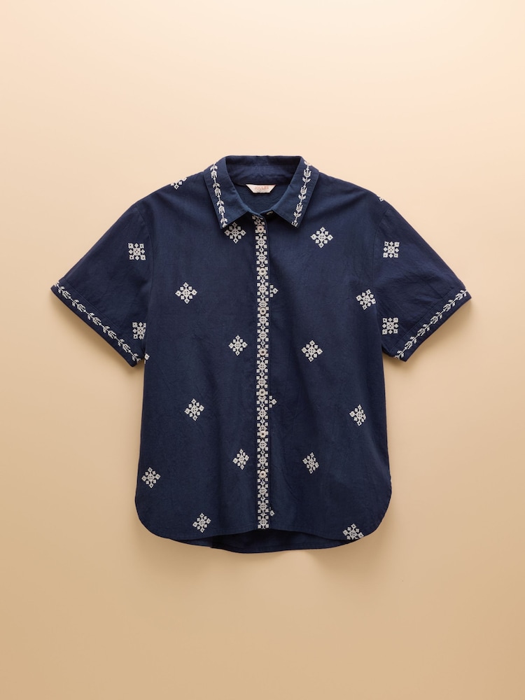 Joules Emilie Navy Embroidered Shirt - Image 9 of 9