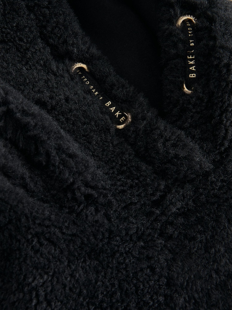 Baker by Ted Baker Back Embroidery Borg Fleece Black Hoodie - Image 11 of 11 Baker by Ted Baker Back Embroidery Borg Fleece Black Hoodie - Image 11 of 11
