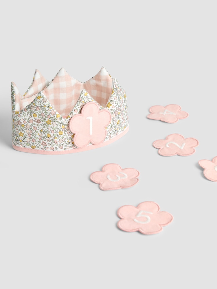 JoJo Maman Bébé Pink Vintage Floral Fabric Birthday Crown - Image 1 of 5 JoJo Maman Bébé Pink Vintage Floral Fabric Birthday Crown - Image 1 of 5