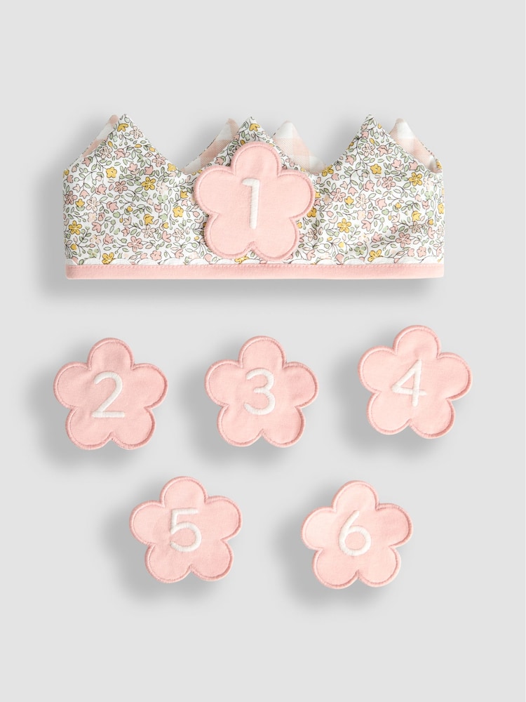 JoJo Maman Bébé Pink Vintage Floral Fabric Birthday Crown - Image 2 of 5 JoJo Maman Bébé Pink Vintage Floral Fabric Birthday Crown - Image 2 of 5