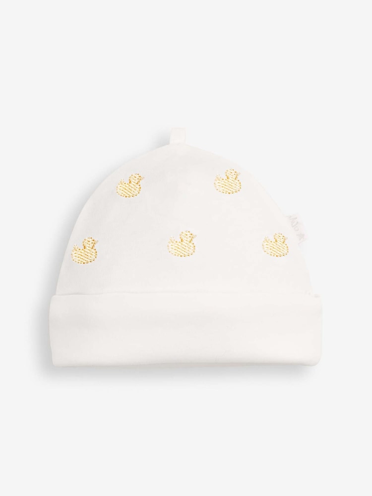 JoJo Maman Bébé White 100% Organic Cotton Duck Embroidered Baby Hat - Image 1 of 1