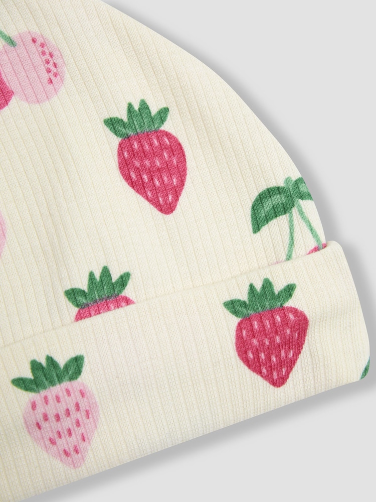 JoJo Maman Bébé Cream Cotton Print Baby Hat - Image 3 of 3 JoJo Maman Bébé Cream Cotton Print Baby Hat - Image 3 of 3