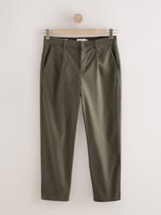 Verde caqui - Pleated Textured Chino Trousers - Imagen 1 de 4