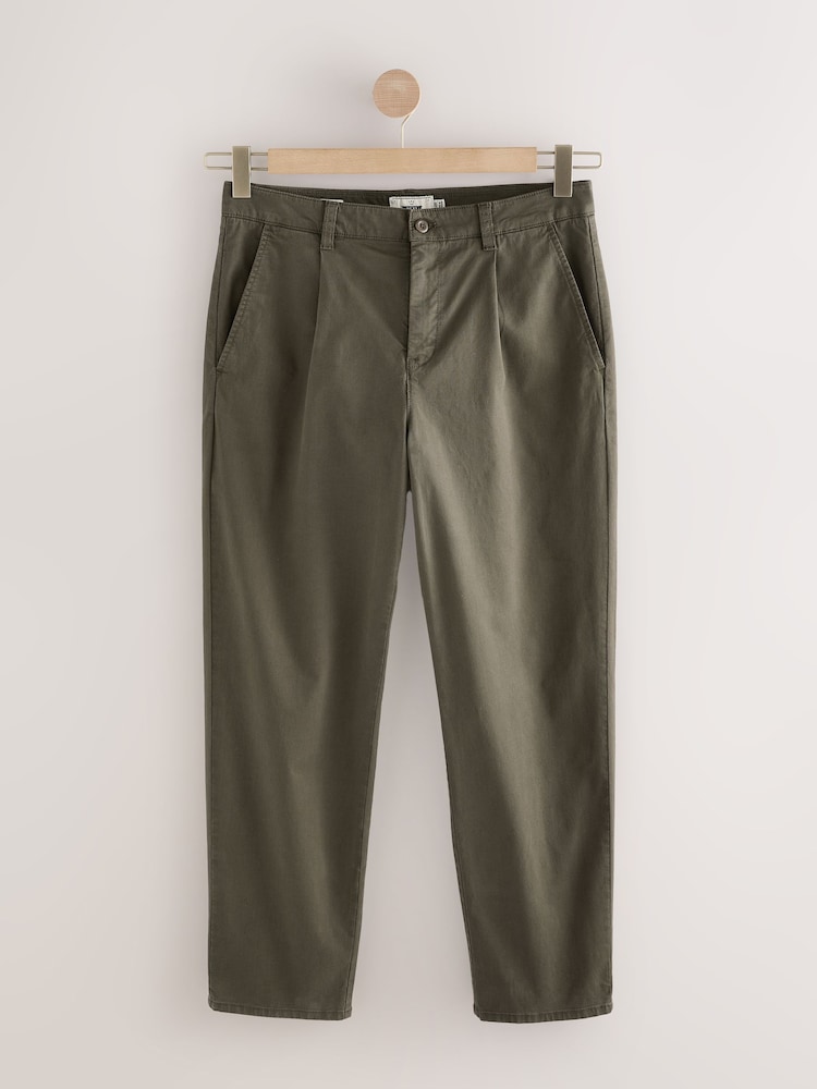 Verde caqui - Pleated Textured Chino Trousers - Imagen 1 de 4