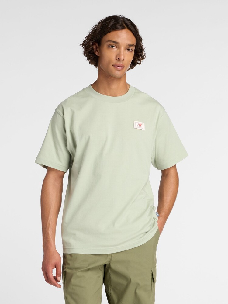 New Balance Green Mens Woven Label Back Print T-Shirt - Image 1 of 8