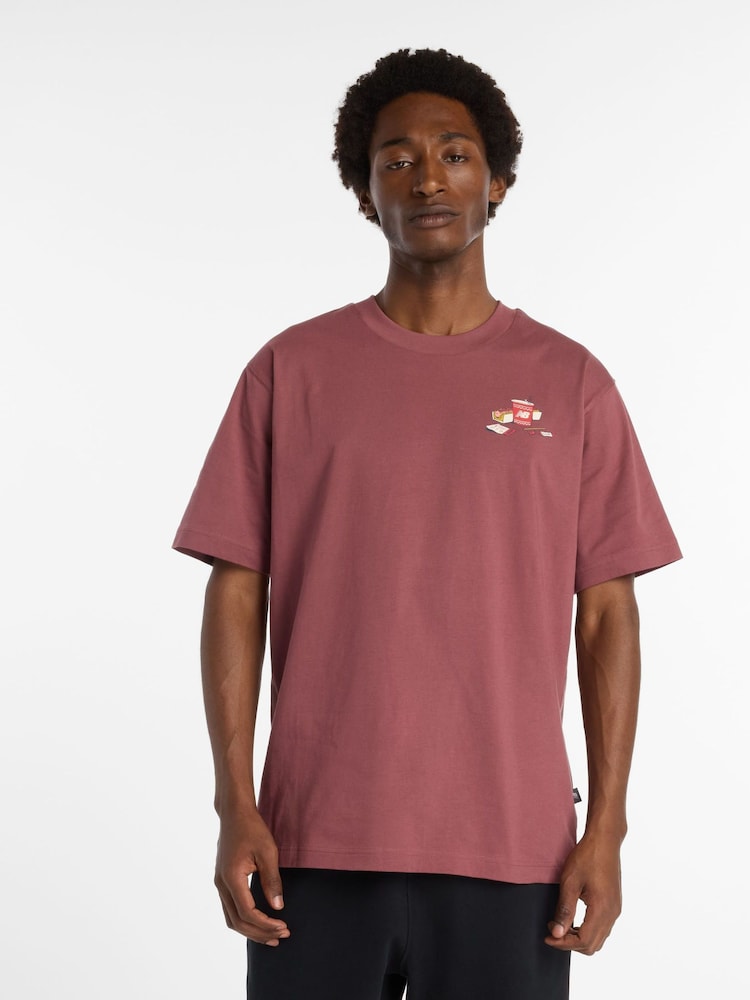 New Balance Burgundy Red Mens Spectator Back Print T-Shirt - Image 1 of 5