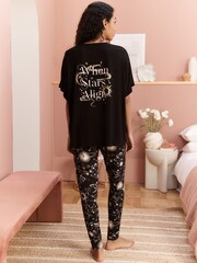Bath & Body Works Black Celestial Legging 100% Cottton Set and T-Shirt Pyjama Set - Image 3 of 5