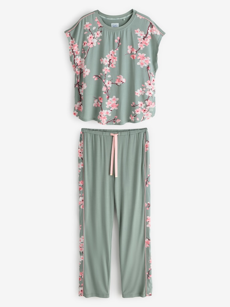 Bath & Body Works Green Cherry Blossom Short Sleeve Pyjamas - Image 1 of 7