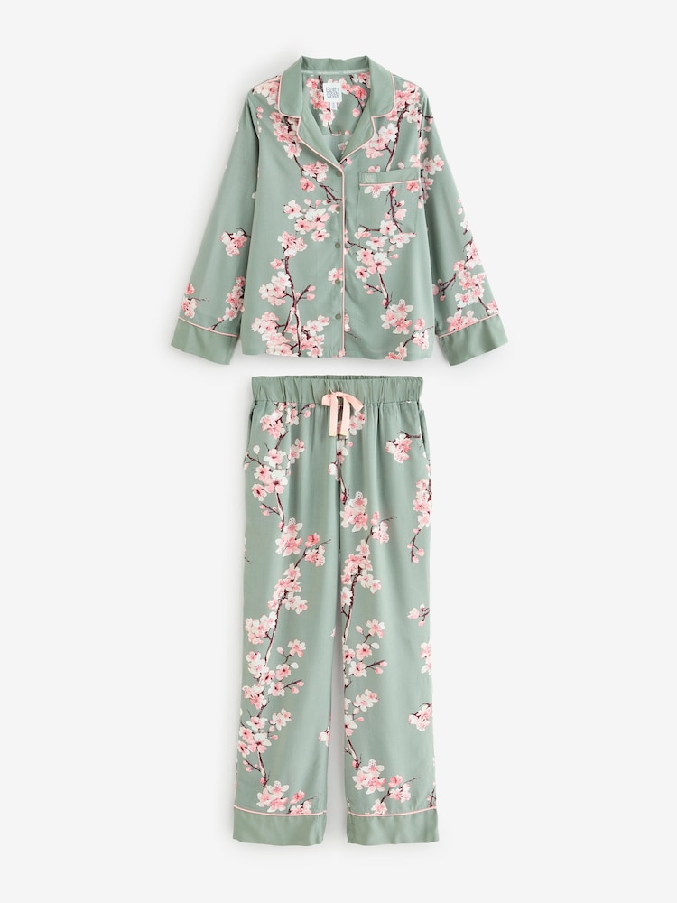 Bath & Body Works Green Cherry Blossom Button Through Pyjama Set - Image 1 of 12