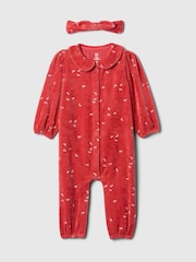 Gap Red Bow Velour Footless Sleepsuit with Headband (Newborn-24mths) - Image 1 of 2