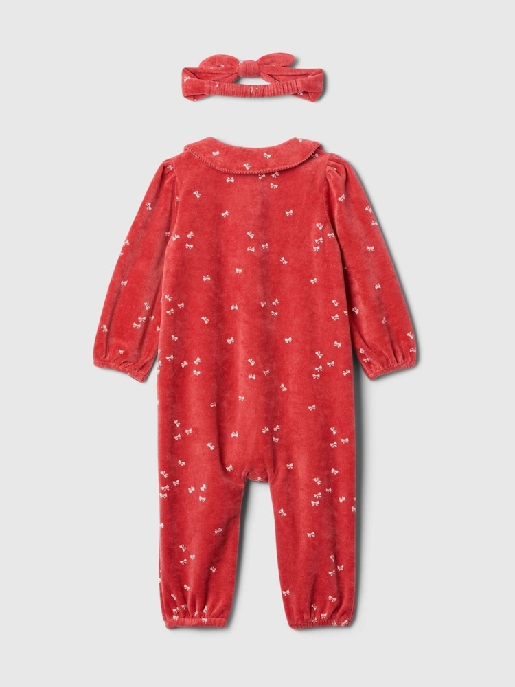 Gap Red Bow Velour Footless Sleepsuit with Headband (Newborn-24mths) - Image 2 of 2