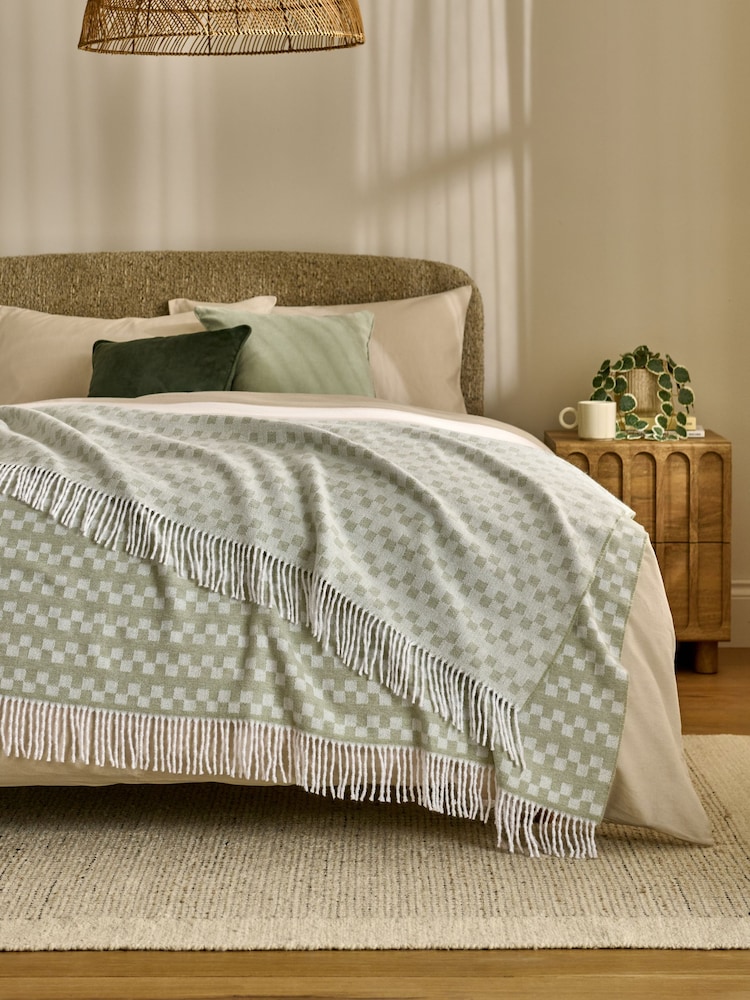Sage Green Woven Geo Throw - Image 1 of 5 Sage Green Woven Geo Throw - Image 1 of 5