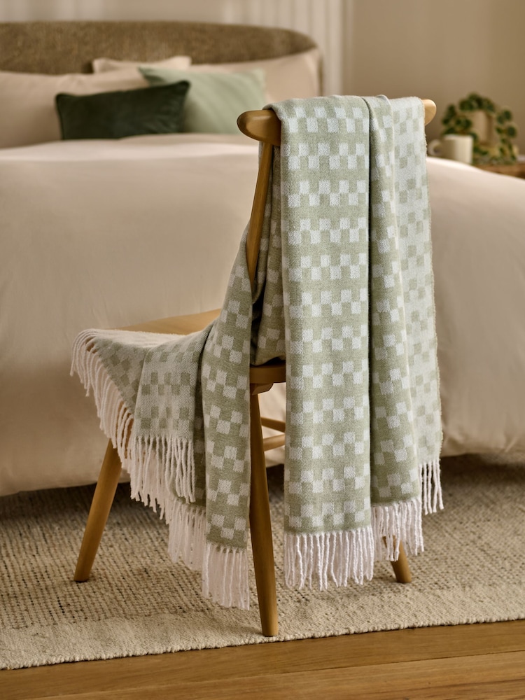 Sage Green Woven Geo Throw - Image 2 of 5 Sage Green Woven Geo Throw - Image 2 of 5