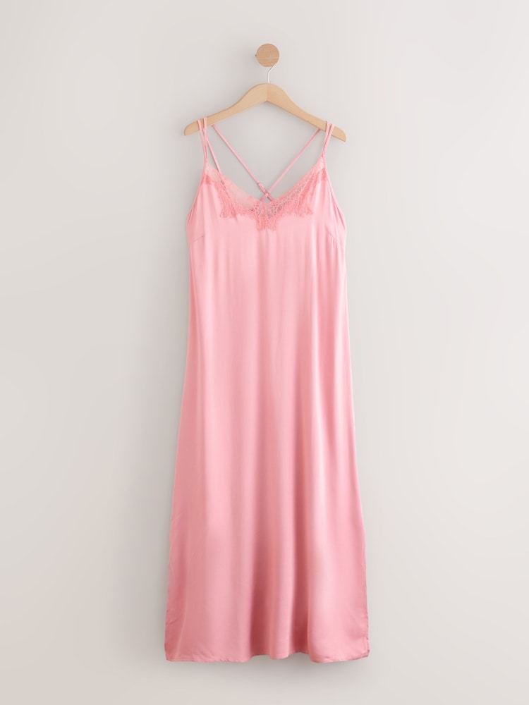 Pink Lace Detail Maxi Slip - Image 1 of 3 Pink Lace Detail Maxi Slip - Image 1 of 3
