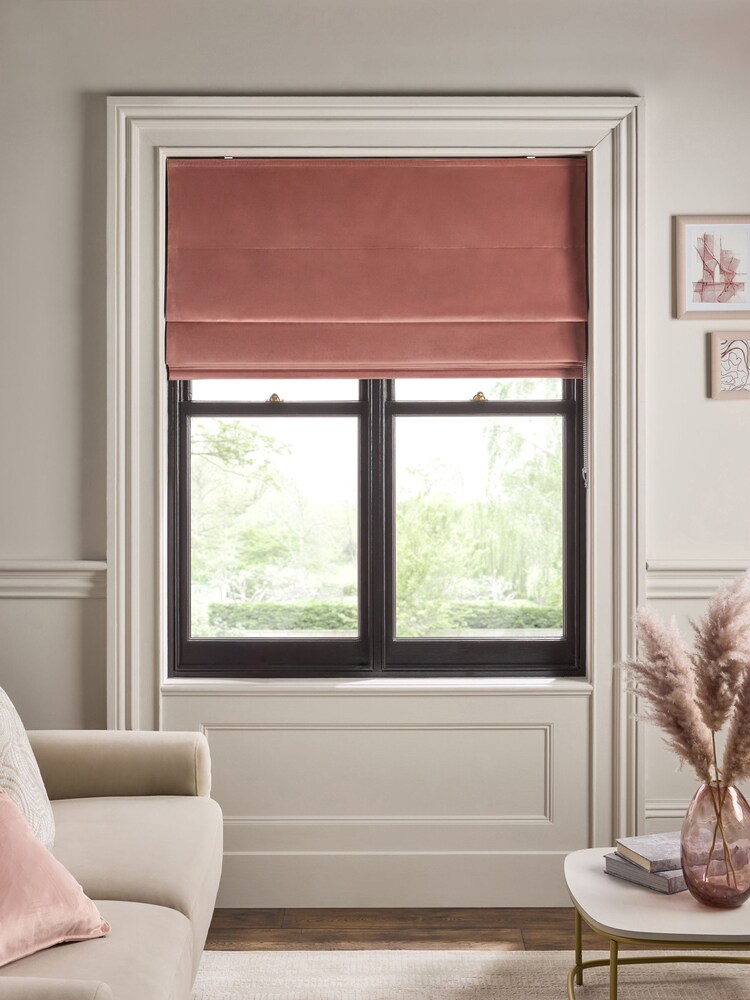 Pink Blush Ready Made Blackout Matte Velvet Roman Blinds - Image 1 of 5