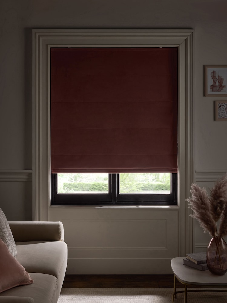 Pink Blush Ready Made Blackout Matte Velvet Roman Blinds - Image 2 of 5