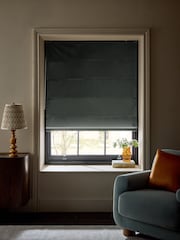 Teal Blue Ready Made Blackout Matte Velvet Roman Blinds - Image 2 of 5