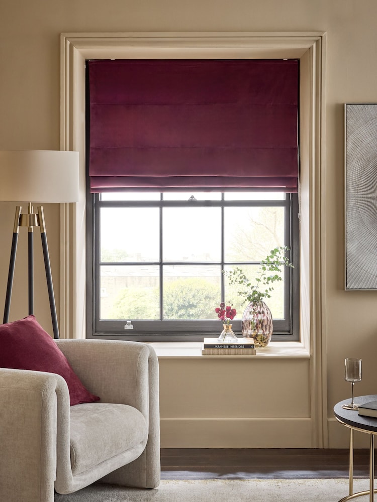 Purple Dark Ready Made Blackout Matte Velvet Roman Blinds - Image 1 of 8
