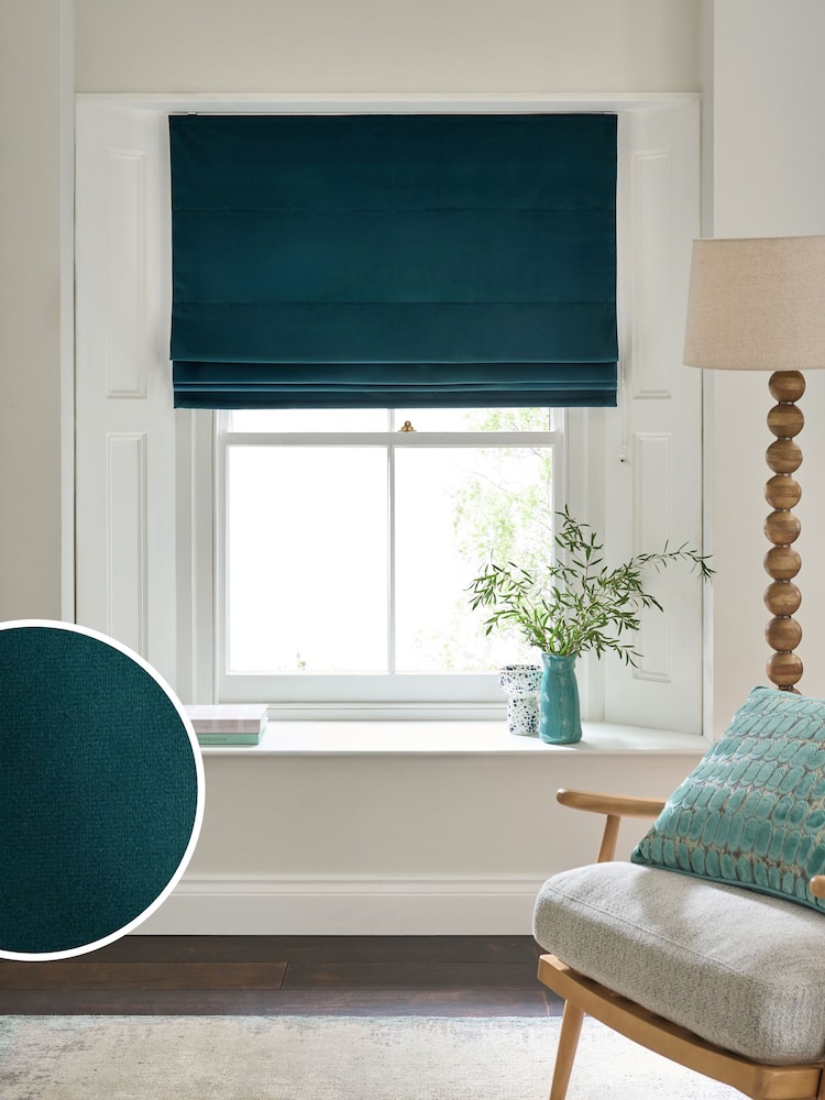 Blue Dark Teal Ready Made Blackout Matte Velvet Roman Blinds - Image 1 of 8