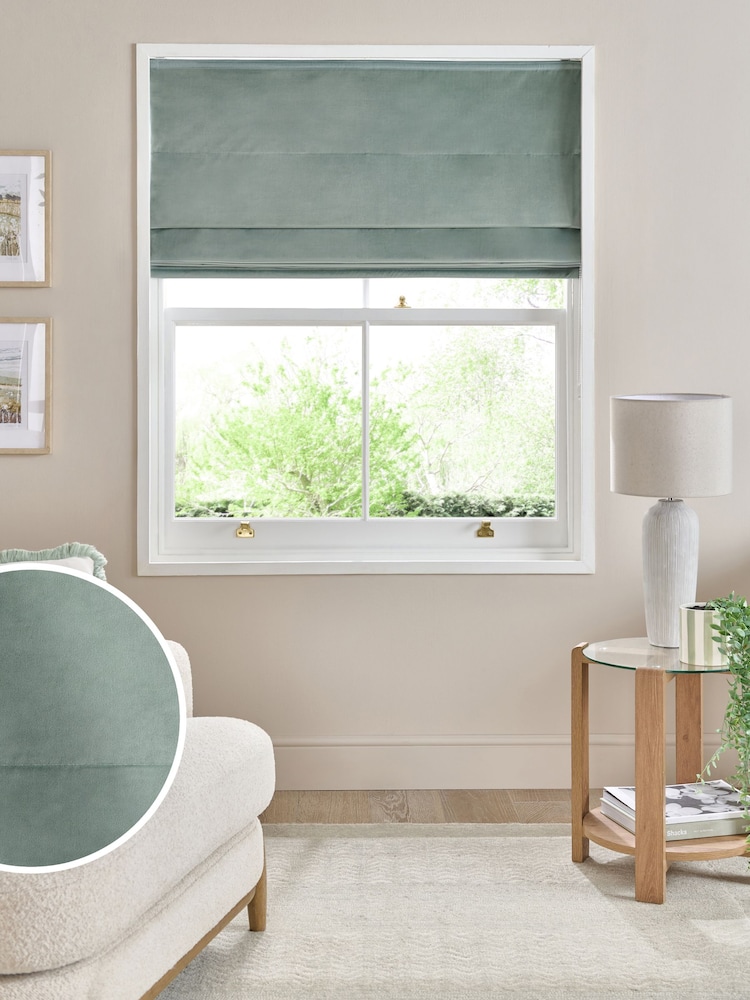 Green Sage Ready Made Blackout Matte Velvet Roman Blinds - Image 1 of 8