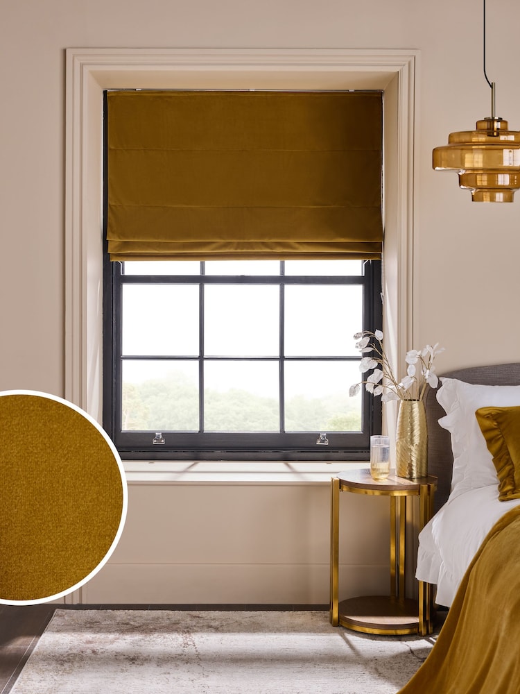 Gold Dark Ready Made Blackout Matte Velvet Roman Blinds - Image 1 of 8
