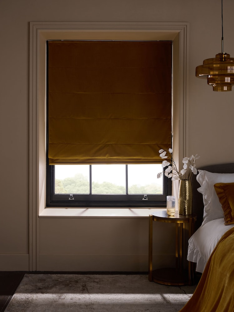 Gold Dark Ready Made Blackout Matte Velvet Roman Blinds - Image 2 of 7