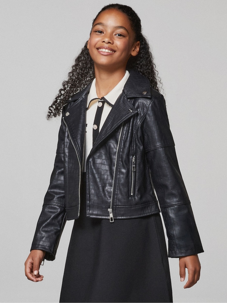 Lipsy Black Croc PU Biker Jacket (5-16yrs) - Image 2 of 5
