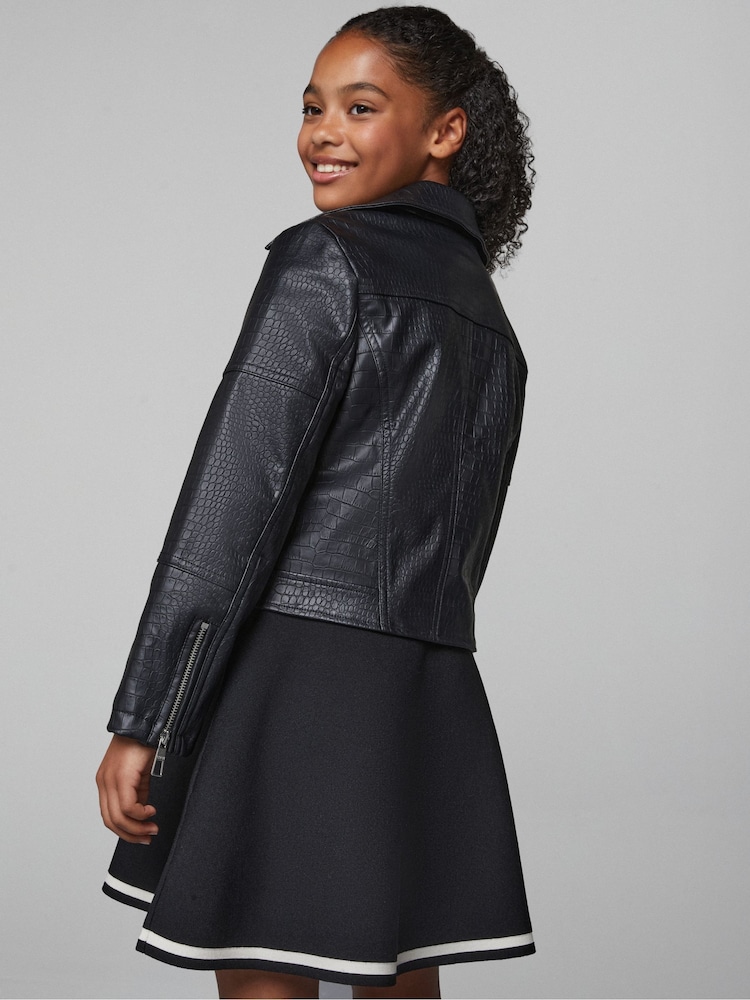 Lipsy Black Croc PU Biker Jacket (5-16yrs) - Image 5 of 5