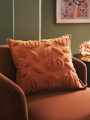 Orange 43 x 43cm Tufted Borg Pumpkin Cushion - Image 1 of 7