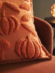 Orange 43 x 43cm Tufted Borg Pumpkin Cushion - Image 2 of 7