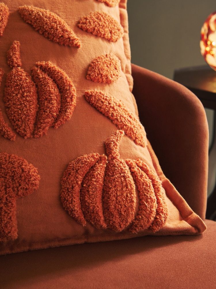 Orange 43 x 43cm Tufted Borg Pumpkin Cushion - Image 2 of 7