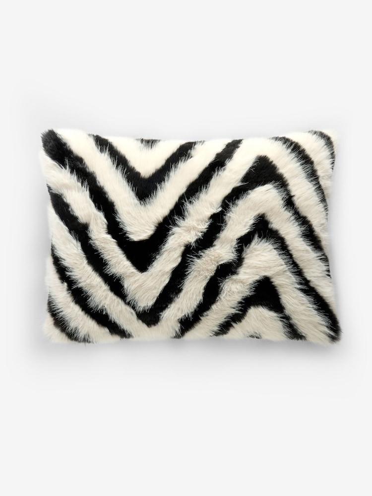 Black/White 40 x 59cm Zig Faux Fur Cushion - Image 1 of 3 Black/White 40 x 59cm Zig Faux Fur Cushion - Image 1 of 3
