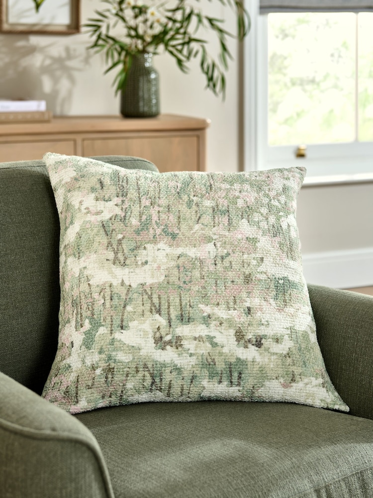 Sage Green 50 x 50cm Renew Abstract Floral Print Cushion - Image 1 of 5